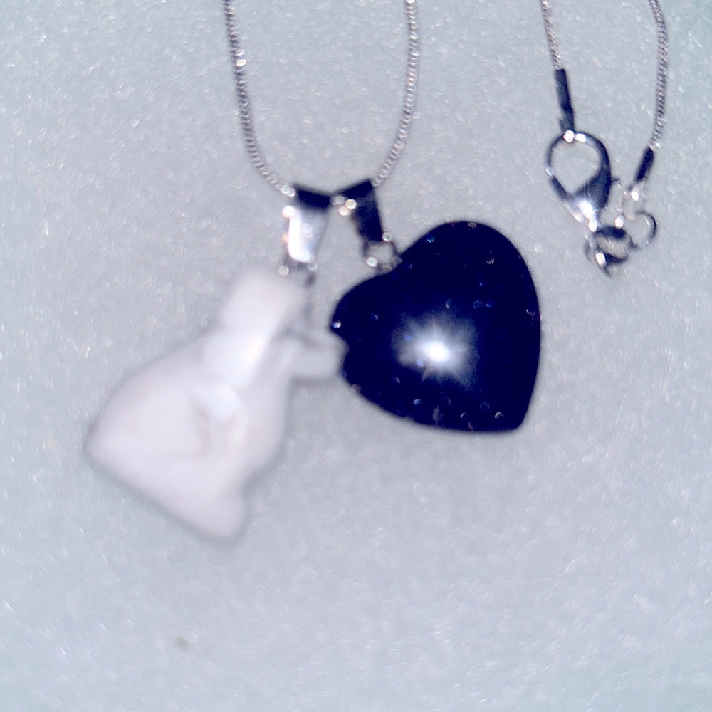 Boho Hippie Howlite love heart Dog & Blue Goldstone Sterling Silver Necklace 16”